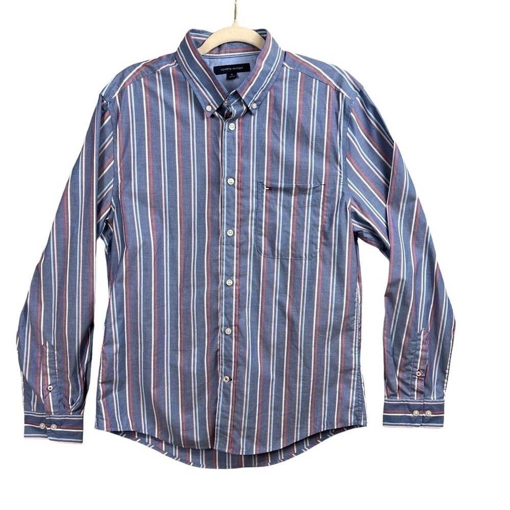 Tommy Hilfiger Button Down Shirt Men's Size Medium Striped Long Sleeve Casual
